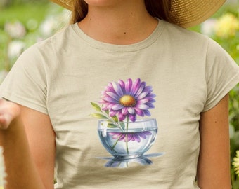 Camisa de margarita morada, camisa de margarita, camisa de flores silvestres, camisa de flor de margarita, camisas para mujeres, regalo de jardinero, amante de la jardinería, amante de las flores