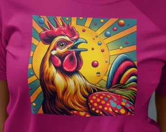 Shirt Cluck Pop, kleurrijk shirt haan, vintage afbeelding kip, Love Farm Life T-shirt, shirt Cute Chicken Love, uniek shirt haan