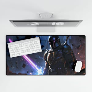 Mandalorian Mouse Pad Star Wars Inspired Desk Mat, Gaming Desk Pad, Office Mouse Pad, Cool Desk Accessories, Ideal Gift for Fans