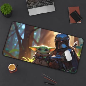 Grogu & Mandalorian Mouse Pad Star Wars Inspired | Gaming Mouse Pad, Office Decor, Gifts for Star Wars Fans, Unique Home Office Accessories