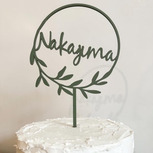 Bruidstaarttopper, achternaamtaarttopper, bruiloftdecor, decor bruidstaart, aangepaste bruidstaarttopper, bladtaarttopper, bohotaart