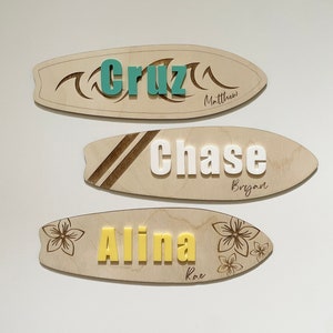 Surfboard Baby Name Sign, Beach Baby Name Sign, Baby Shower Gift, Handmade, Surf Nursery, Surfboard Sign, Beach Baby, Name Reveal, Surf Baby