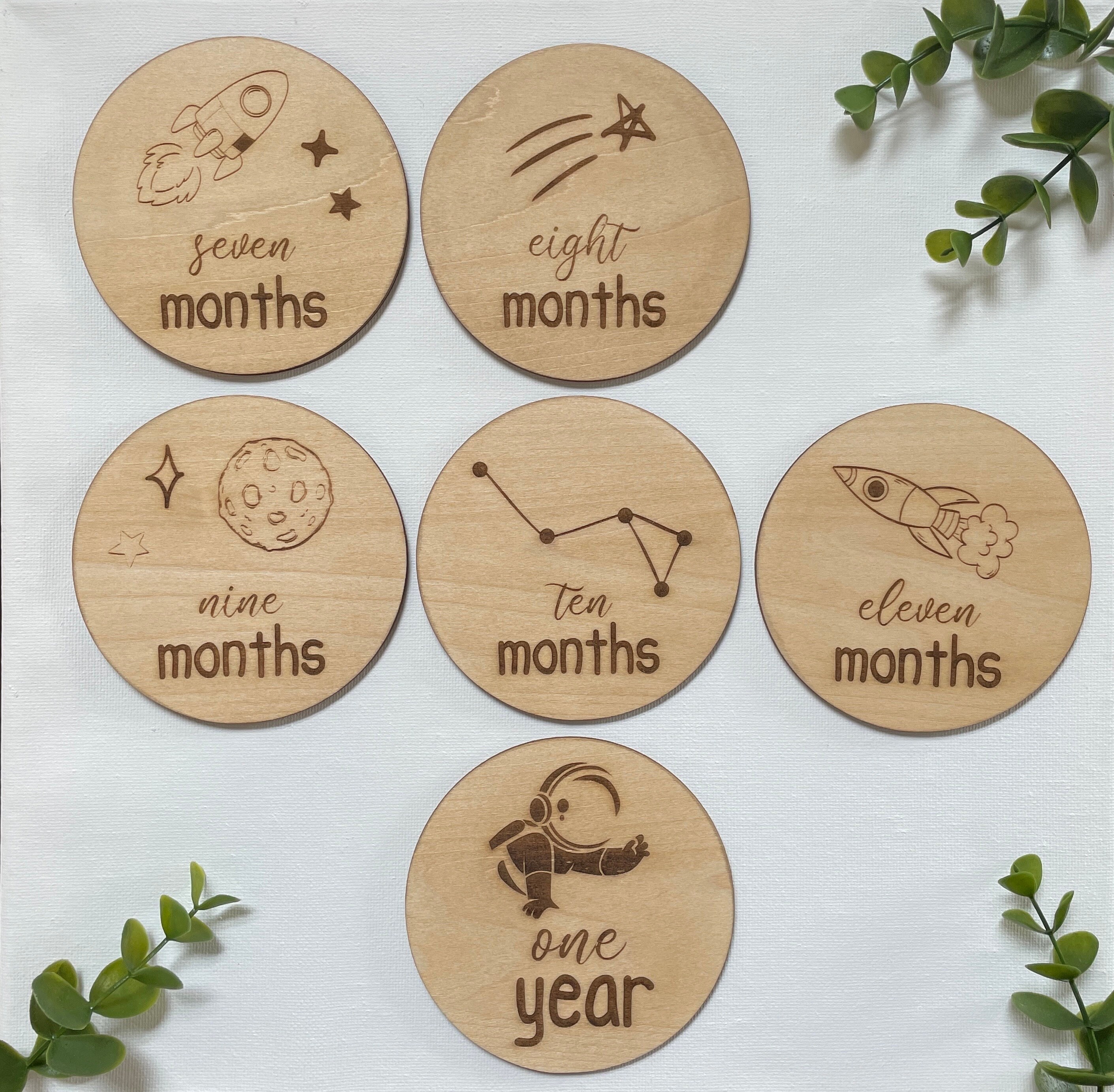 Space Themed Baby Milestone Cards, Wooden Monthly Milestone Cards, Baby ...