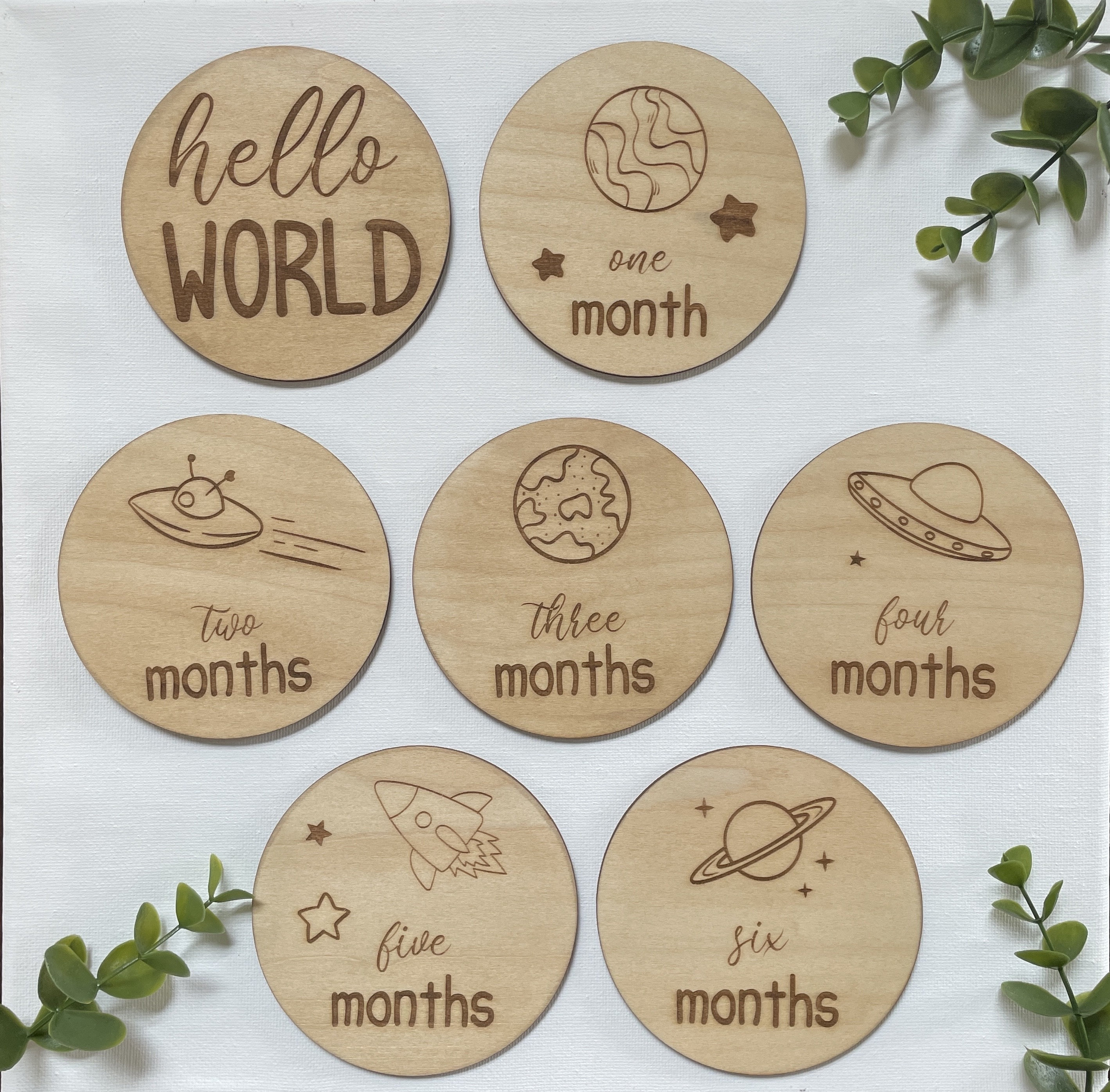 Space Themed Baby Milestone Cards, Wooden Monthly Milestone Cards, Baby ...