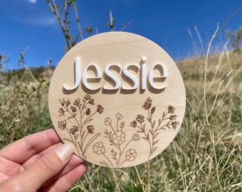 Wildflower Name Sign, Birth Announcement, Baby Name Sign, Boho Name Sign, Hospital Name Announcement, Flower Name Sign, 3D Sign, Fresh 48