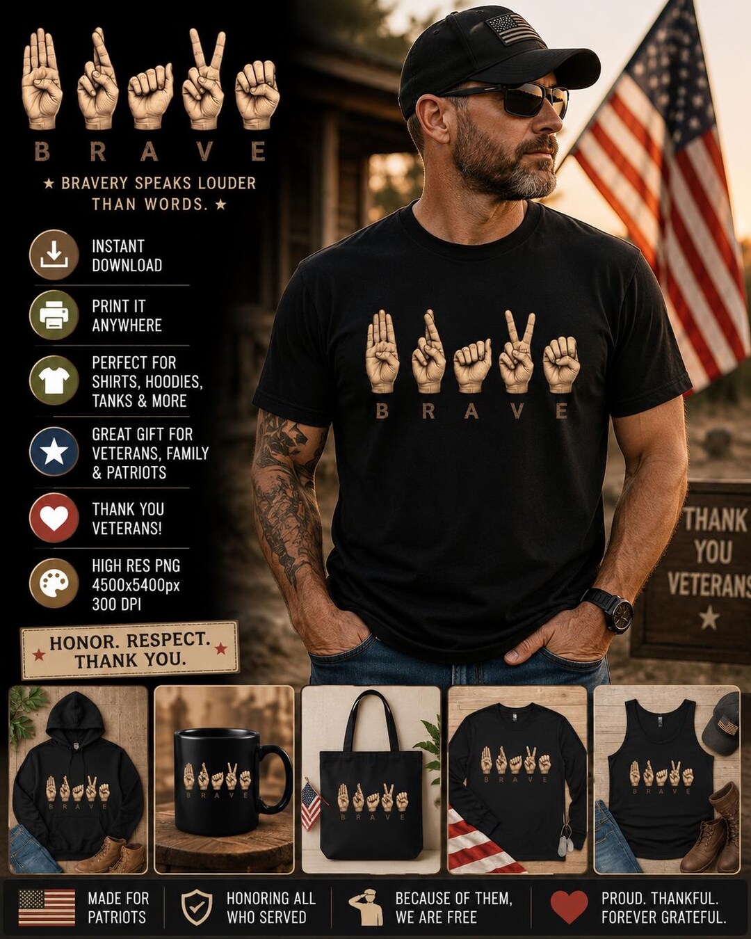ASL Brave Veteran PNG, Sign Language Shirt Design, Veterans Day SVG ...