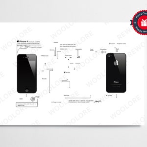 iPhone 4 Teardown Art - Digital Template - Apple - iPhone - Framed iPhone Wall Art - iPhone Frame Art - Digital Download Disassembly