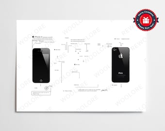 iPhone 4 Teardown Art - Digital Template - Apple - iPhone - Framed iPhone Wall Art - iPhone Frame Art - Digital Download Disassembly