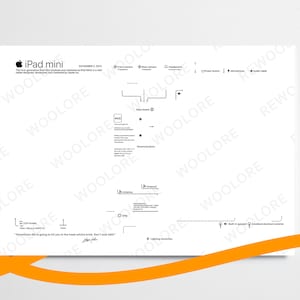 以下が含まれることがあります： iPad miniの白黒図で、フロントカメラ、リアカメラ、ヘッドホンジャック、電源ボタン、マイク、音量ボタン、スピーカー、ライトニングコネクタの位置を示しています。
