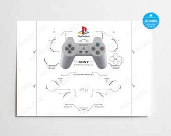 Download Play Station, Orginal Version 1997, PlayStation, Disassemble Game Controller Drawings Wall Decor Gifts for Friends