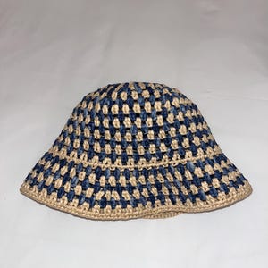 Crochet Bucket Hat Pattern – Blue Beige Raffia Summer Sun Hat (PDF Download) image 5