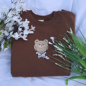 Embroidered Dr. Bear | Embroidered Broken Heart Bear | Teddy Bear Embroidered Crewneck Sweater | Kawaii Bear | Emboidered Bear Sweatshirt
