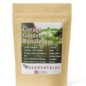 Garage Garden Starter Kit- Heirloom Vegetable & Herb Seeds for Small Spaces-  Tomatoes, Cabbage, Basil, Peppers, Lettuce and Herbs