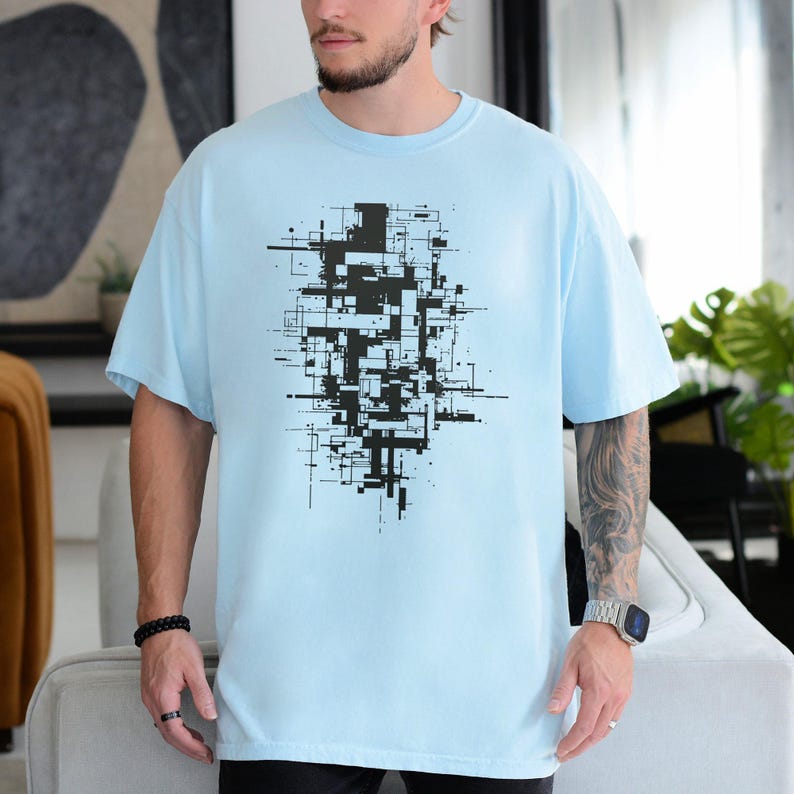 Abstract Lines Art T-shirt, Geometric Design Shirt, Unique Graphic Tee ...