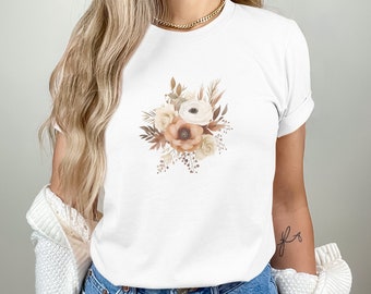 Boho Floral T-Shirt: Beige Flower Bouquet Graphic Tee