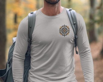 Men's Compass Graphic T-Shirt, Nautical Adventure Tee, Short and Long Sleeve Options, Casual Outdoor Clothing, Unique Gift for Travelers