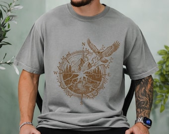 Compass Eagle Comfort Colors T Shirt, Nature Graphic Tee, Adventure Shirt, Outdoors Compass T Shirt, Mountain River Compass, Travel Shirt