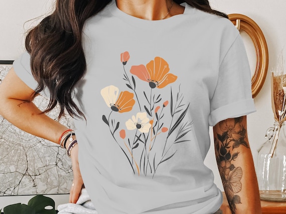 Tシャツ・カットソー [SLOWLOLLY] Flower Lettering T Shirt (2 COLOR) Lilly Flower - Comfort Colors® T-Shirt | Soft Botanical