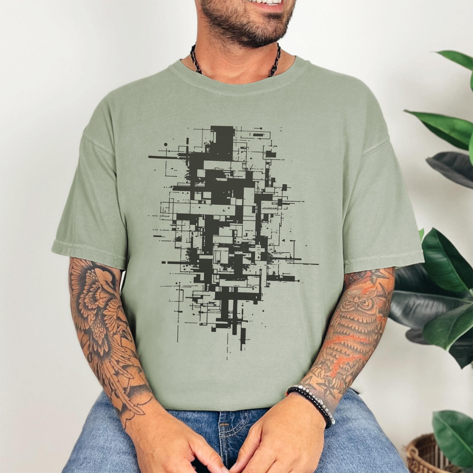 Abstract Lines Art T-shirt, Geometric Design Shirt, Unique Graphic Tee ...