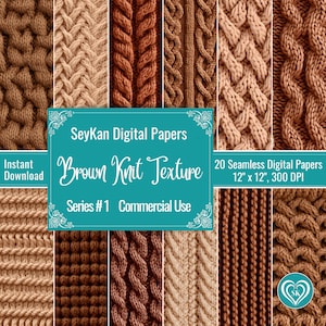 Brown Knit Texture DIGITAL PAPER Boho Knitted Wool Sweater background 20 Seamless repeat Patterns Papers 12"x12", 300 DPI Instant Download