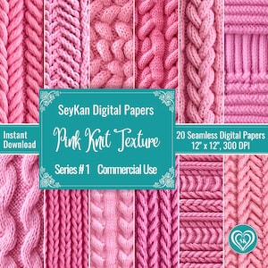 Pink Knit Texture DIGITAL PAPER Knitted Wool Sweater Jumper background 20 Seamless repeat Patterns Papers 12"x12", 300 DPI Instant Download
