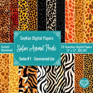 Safari Animali Stampe CARTA DIGITALE Senza Soluzione di Continuità Pelle Leopardo Zebra Ghepardo Tigre Giraffa Animalprint 20 Modelli 12&quot;x12&quot; 300DPI Download istantaneo