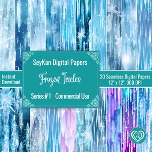 Frozen Icicles Seamless DIGITAL PAPER | Enchanted Winter Holiday Papers Ice Snow Snowflake | 20 Patterns 12&quot;x12&quot;, 300 DPI | Instant Download