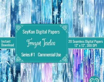 Gefrorene Eiszapfen Seamless DIGITALES PAPIER | Verzauberte Winter Feiertage Papiere Eis Schnee Schneeflocke | 20 Muster 12"x12", 300 DPI | Sofort Download
