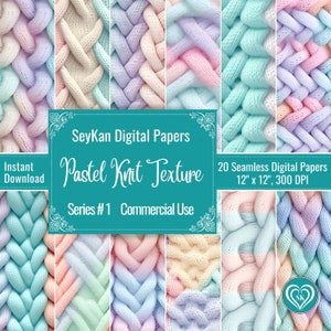 Pastel Knit Texture DIGITAL PAPER Knitted Wool Sweater Jumper background 20 Seamless repeat Patterns Papers 12"x12" 300 DPI Instant Download