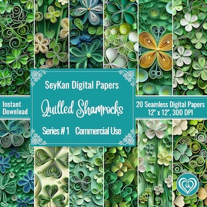 Trèfles piquants papier numérique St Patricks Quilling motifs artistiques irlandais verdure trèfle Meadow 20 modèle sans couture 12 x 12 po 300 DPI téléchargement