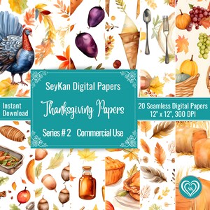 Ringraziamento Autunno Autunno Papers CARTA DIGITALE senza giunte Cornucopia, cornetti e ghirlande Modelli Sfondi 20 documenti 12"x12" 300 DPI Scarica