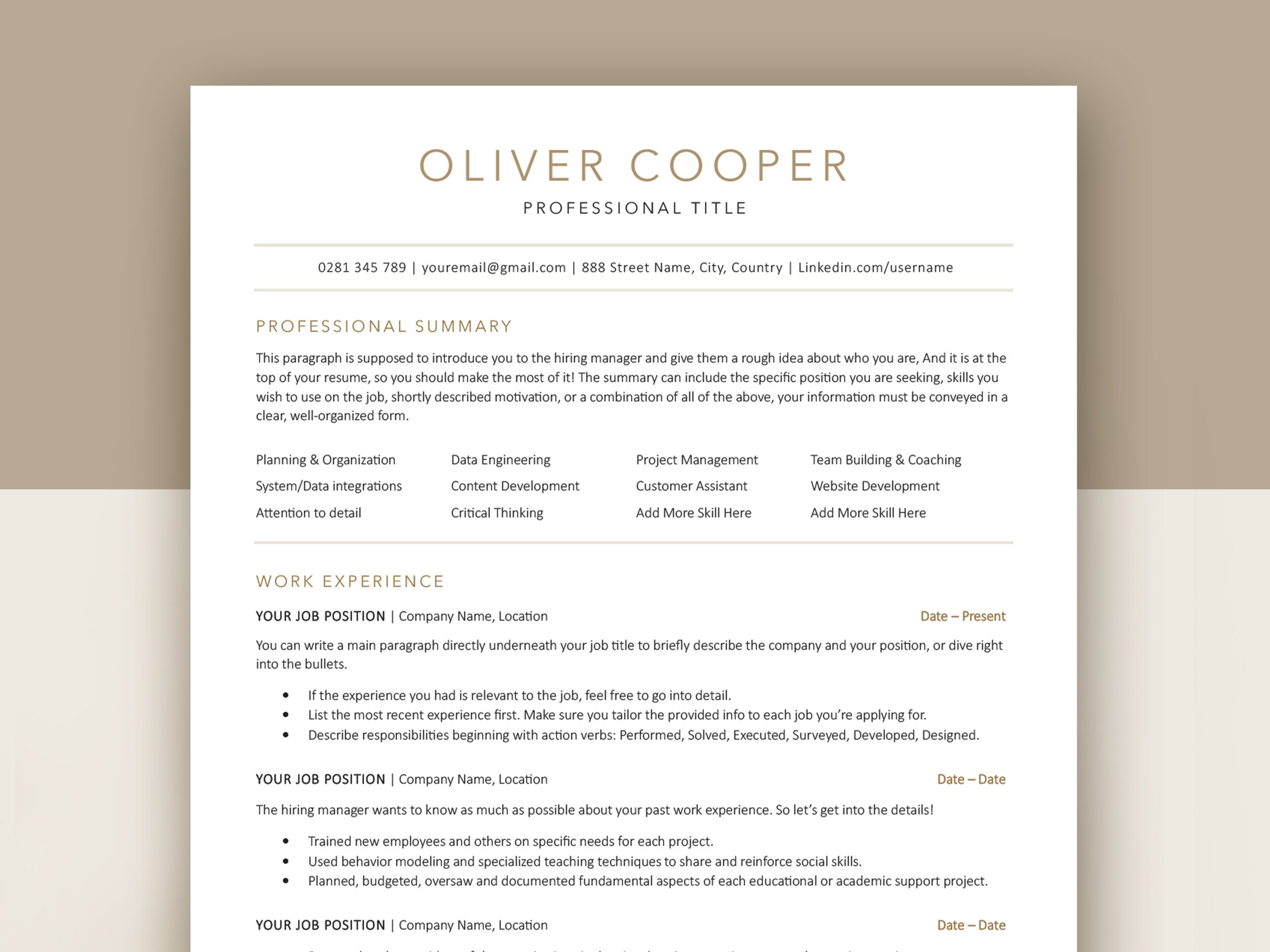 ATS Friendly Resume Template for Microsoft Word, ATS Resume Template