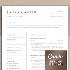 Nurse Resume Template Canva, Canva Resume template, Nursing Resume, RN Resume, Medical Resume, Registered Nurse Resume, Nurse CV Template