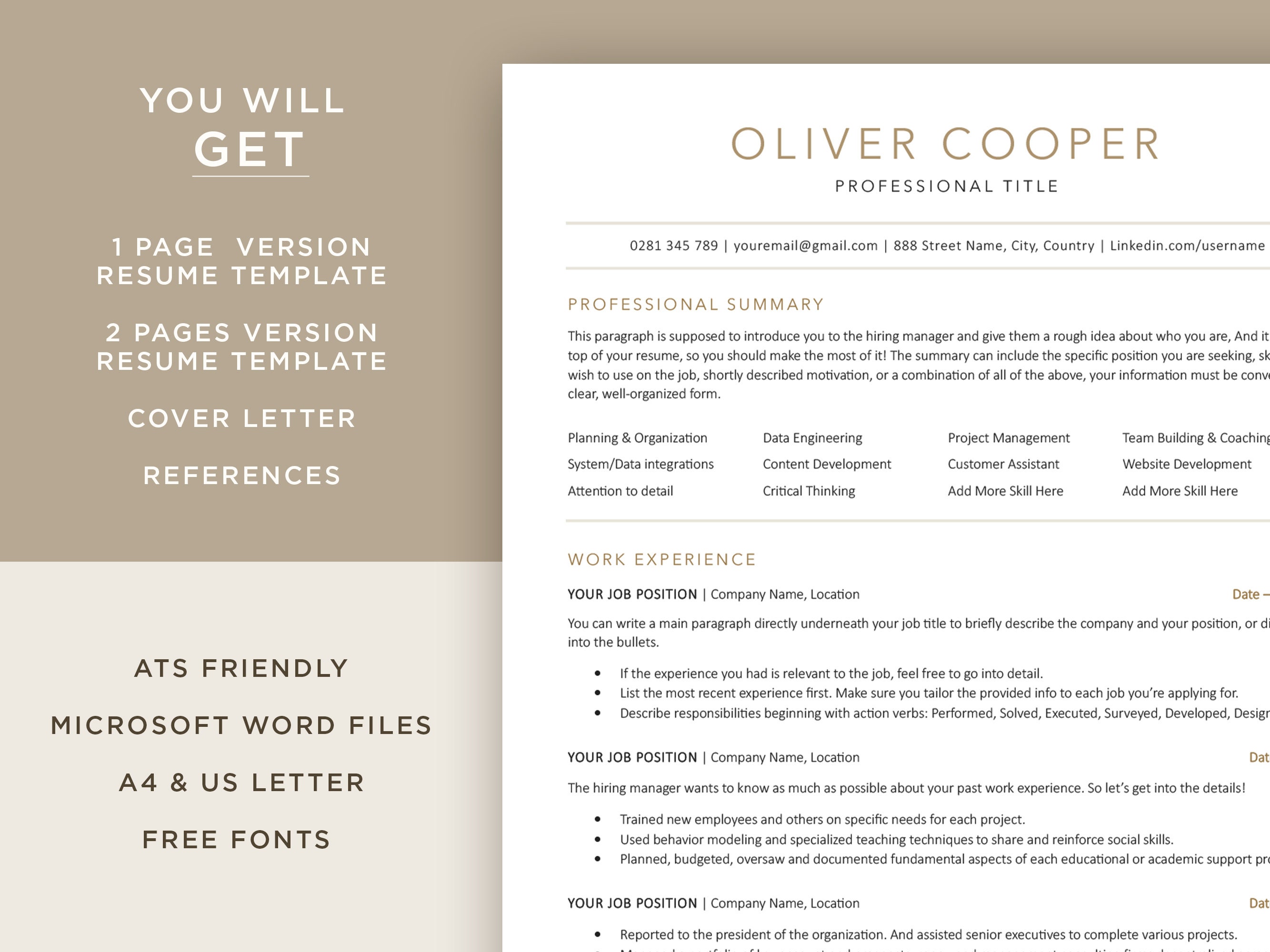 ATS Friendly Resume Template for Microsoft Word, ATS Resume Template