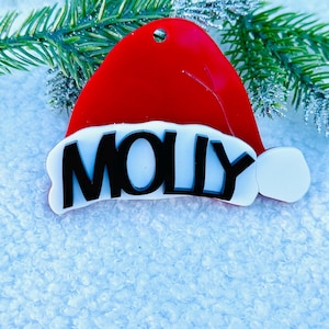Personalized Christmas Stocking Tag, 3D Santa Hat Stocking Tag, Acrylic Stocking Tag, Christmas Ornament With Name, 3D Holiday Ornament,