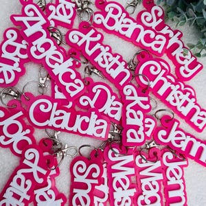 Custom Hot Pink 3D Name Plate Keychain Personalized Pink Name Tag Keychain Galentine Gifts Valentine&#39;s Day Gift Party favors Barbie keychain