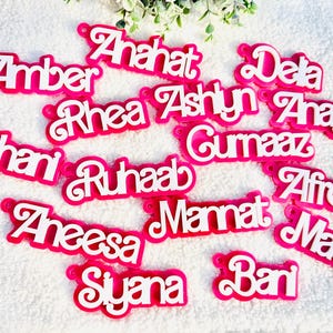 Custom Hot Pink 3D Name Plate Keychain Personalized Pink Name Tag Keychain Galentine Gifts Valentine&#39;s Day Gift Party favors Barbie keychain