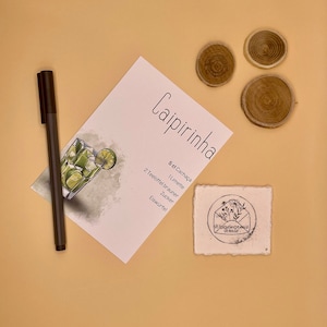 Postkarte Cocktail | Cocktailrezept Karte | Einladungskarte Caipirinha