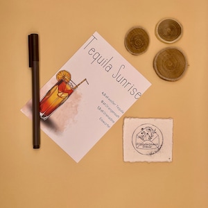 Postkarte Cocktail | Cocktailrezept Karte | Einladungskarte Tequila Sunrise