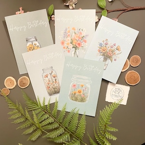 Geburtstagskartenset Blumengläser | Alles Gute zum Geburtstag | Set aus 5 floralen Karten