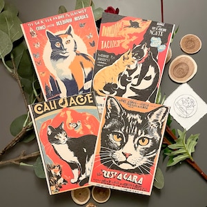 Postkartenset Vintage Katzen | Vintage Filmplakate mit Katzenmotiv | Grußkarte für jeden Anlass | Deko Postkarten | Coole Postkarten