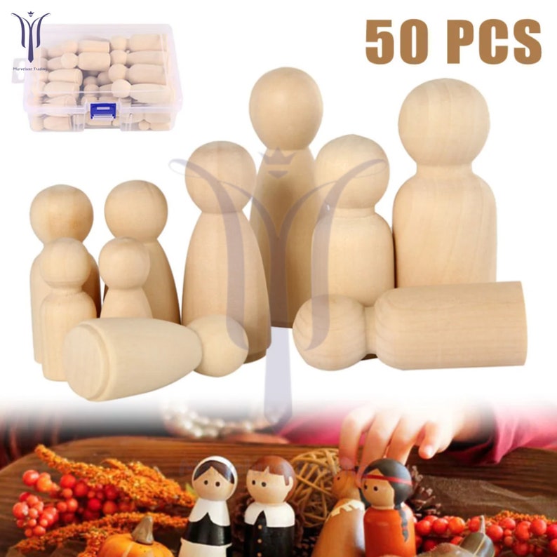 DIY Wooden Peg Dolls & Mushroom Figures Kit for Kids Art Crafts