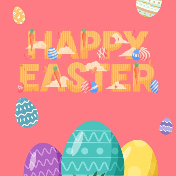 Easter digital print with eggs easter hunt happy easter fun wall art