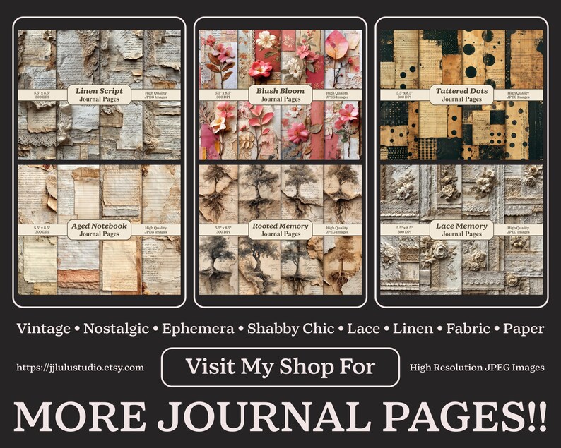Vintage Wood Lace Junk Journal Pages, Rustic Aged Distressed Grungy ...