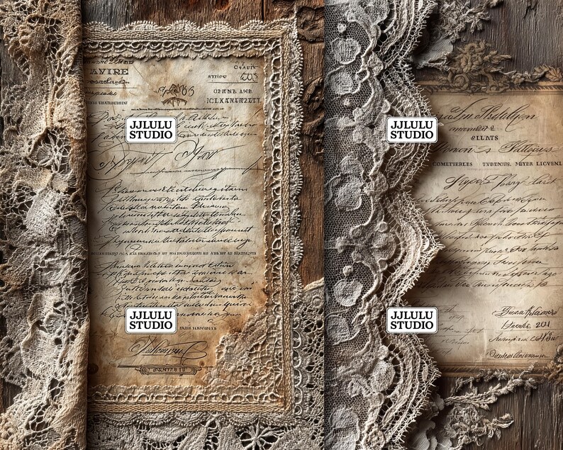Vintage Wood Lace Junk Journal Pages, Rustic Aged Distressed Grungy ...
