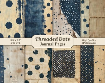 Grungy Distressed Vintage Dots Junk Journal Pages, Rustic Linen Mixed Media Ephemera Nostalgic Printable Scrapbook Digital Paper Background