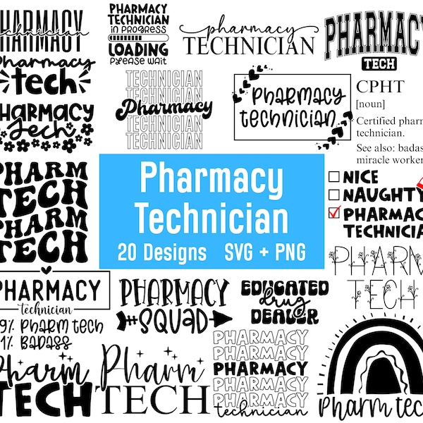 Pharmacy Tech Svg Bundle, Pharmacy Technician Svg, Pharm Tech Shirt Svg, Funny Retro Groovy Pharmacy Tech Quote Designs, Cricut File