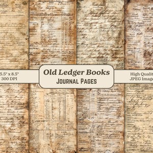 Vintage Ledger Paper Junk Journal Pages, Old Antique Rustic Scrapbook Printable Half Pages, Aged Ephemera Grunge Ledger Book Mixed Media