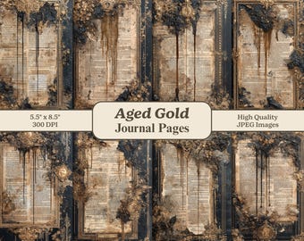 Dunkle Academia Junk Journal Seiten, druckbare Vintage viktorianische Rahmen Motiv Scrapbook Digitale Hintergründe, im Alter von Gold Gothic Grunge Ephemera