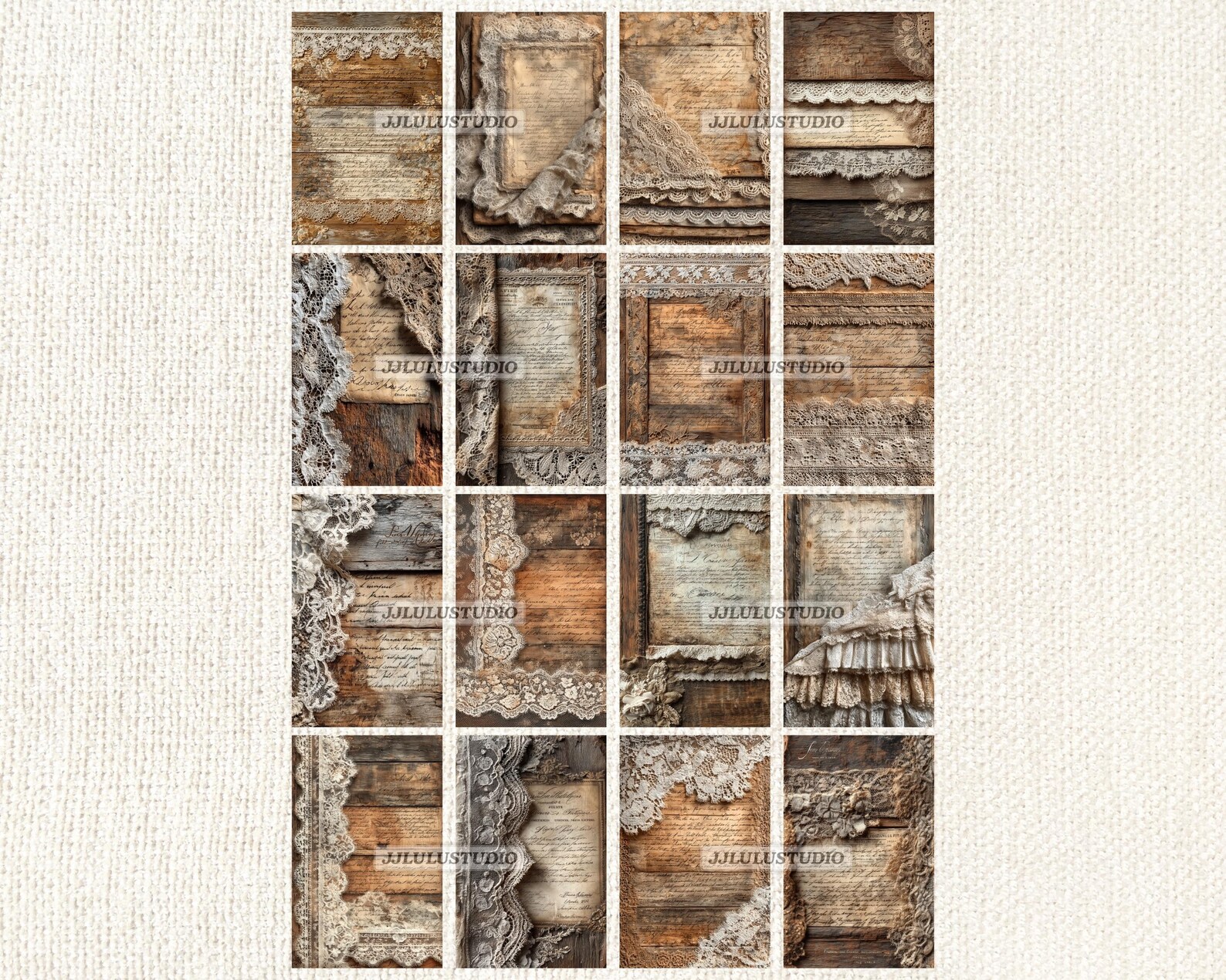 Vintage Wood Lace Junk Journal Pages, Rustic Aged Distressed Grungy ...
